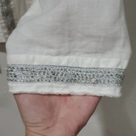 Chico's 100% Linen White Jacket Wiih Silver Beading and Sequins - Picture 5 of 16